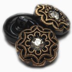 Czech Glass Button 13mm Rhinestone Black/Gold