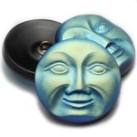 Czech Glass Button 31mm Moon Face  Blue