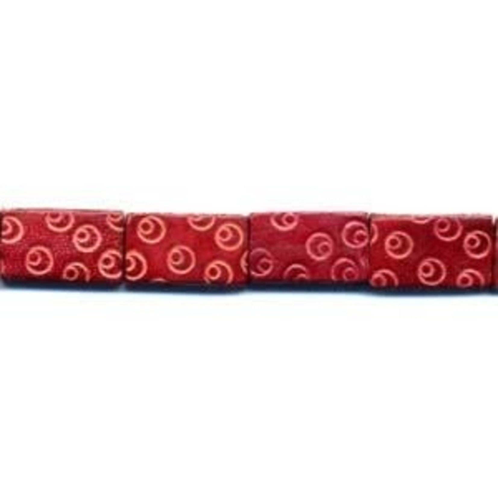 Leather Rectangular Bead - Red Circles