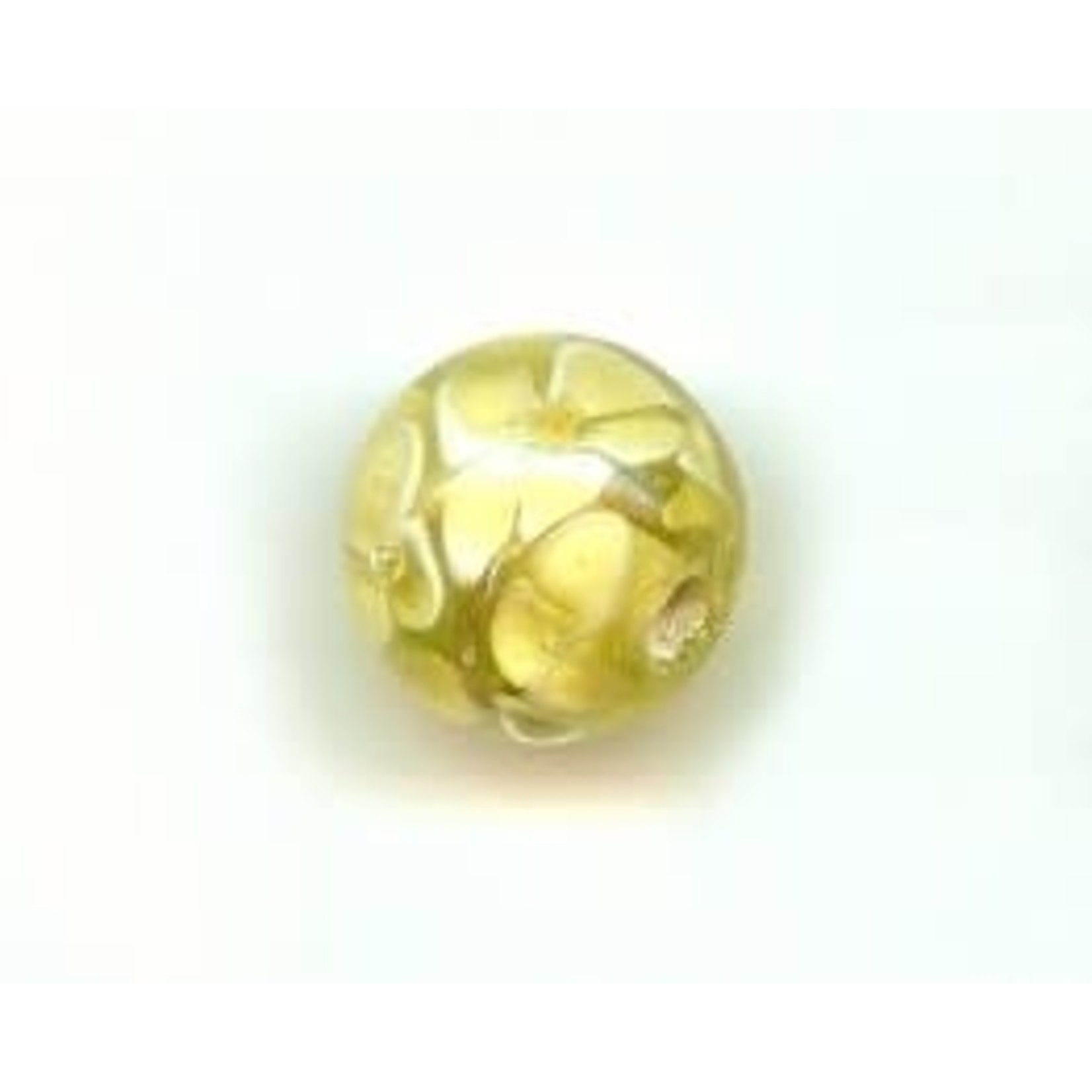 Flower 12mm Lime Lampwork Glass Round Bead