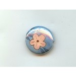 Porcelain Bead Blue with Pink Flower Small