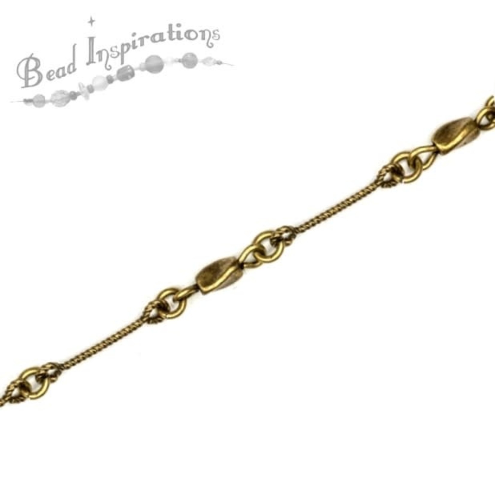 Twisted Bar w/5mm Twisted Bead Chain - Antique Brass Plated