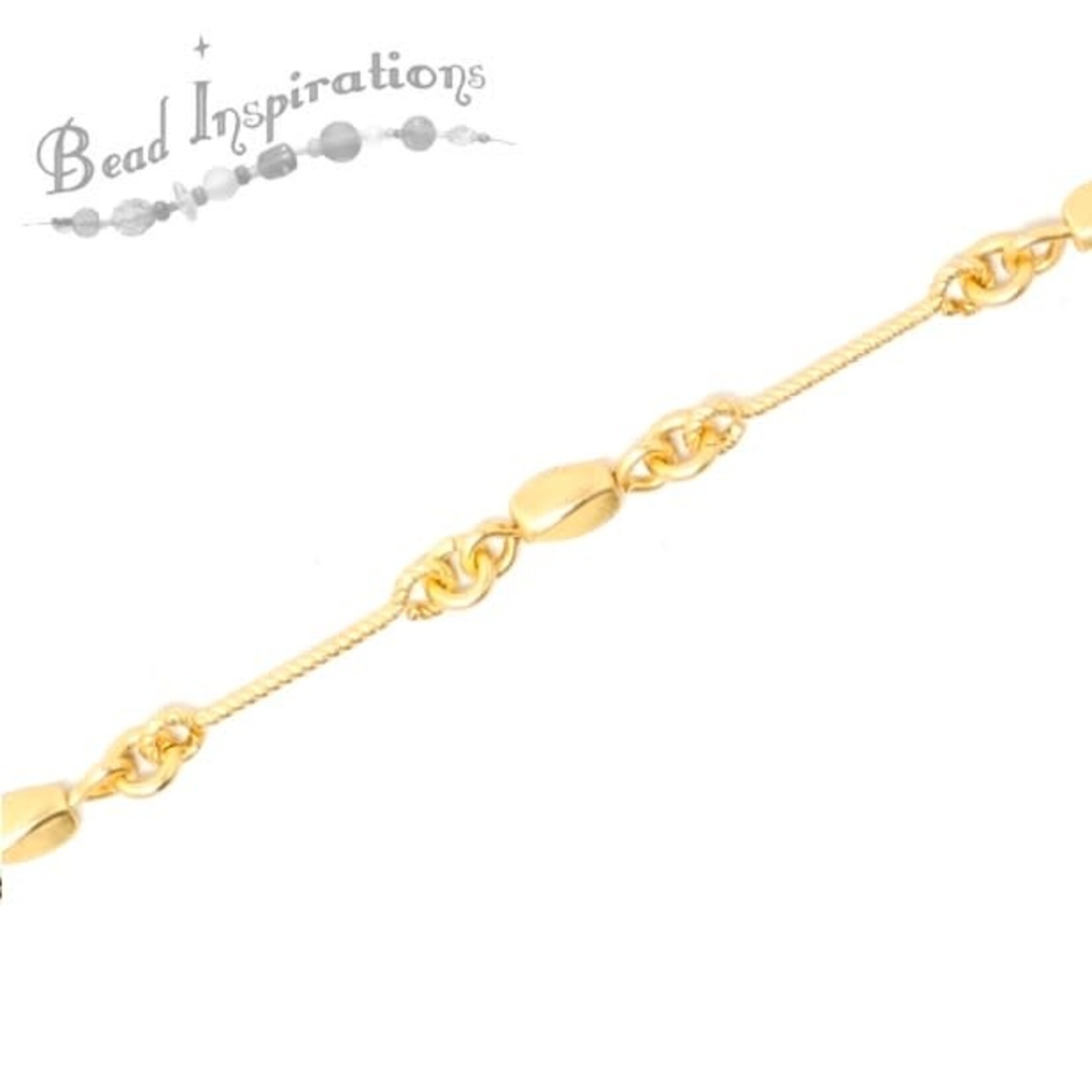 Twisted Bar w/5mm Twisted Bead Chain - Satin Gold Plated
