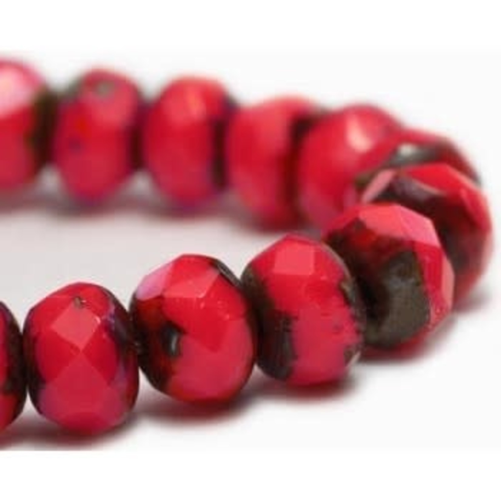 Czech Glass Rondelle 5x3mm Red Bright Opaque Picasso Bead Strand
