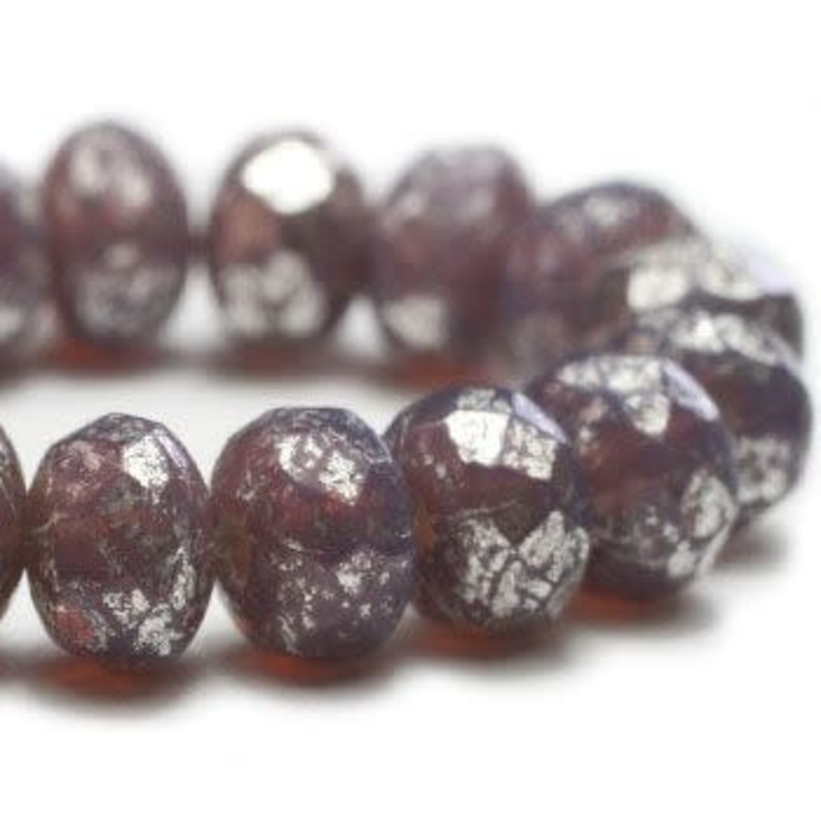 Czech Glass Rondelle 5x3mm Violet Silver Wash Bead Strand