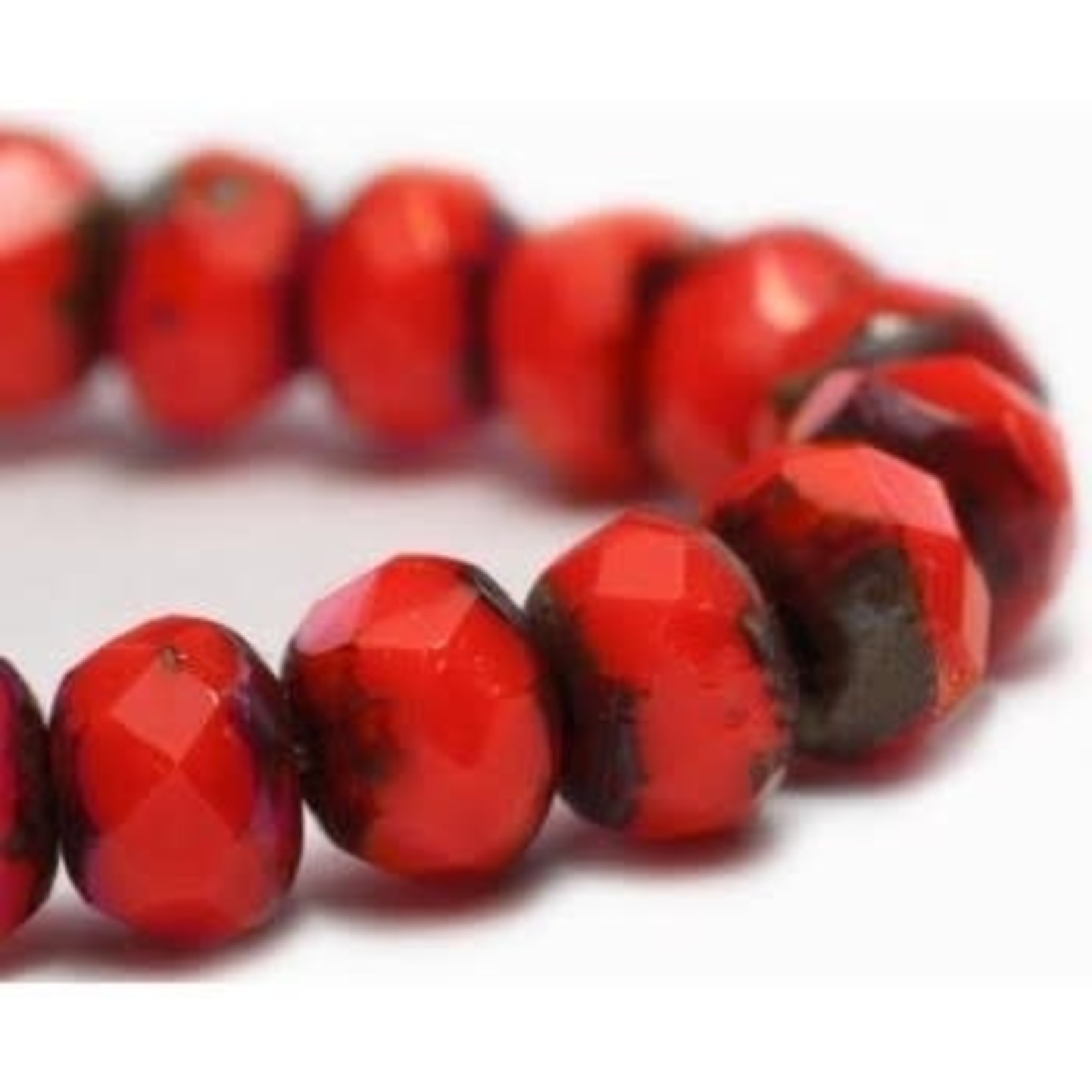 Czech Glass Rondelle 5X3mm Red Coral Picasso Bead Strand