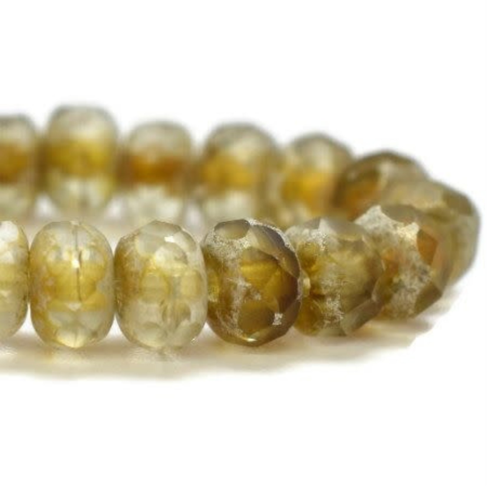 Czech Glass Rondelle 5X3mm Dark Yellow Silver Wash Bead Strand