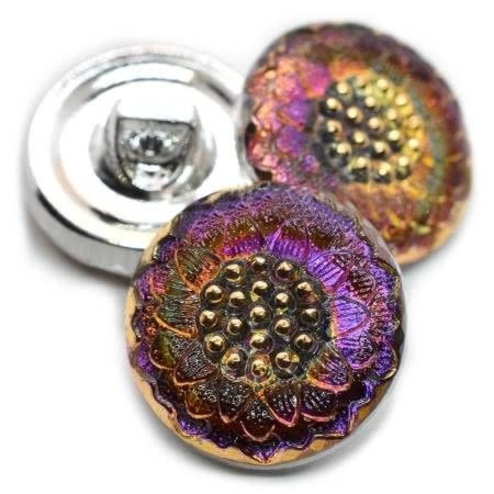 Czech Glass Button 18mm Daisy Volcano with Gold