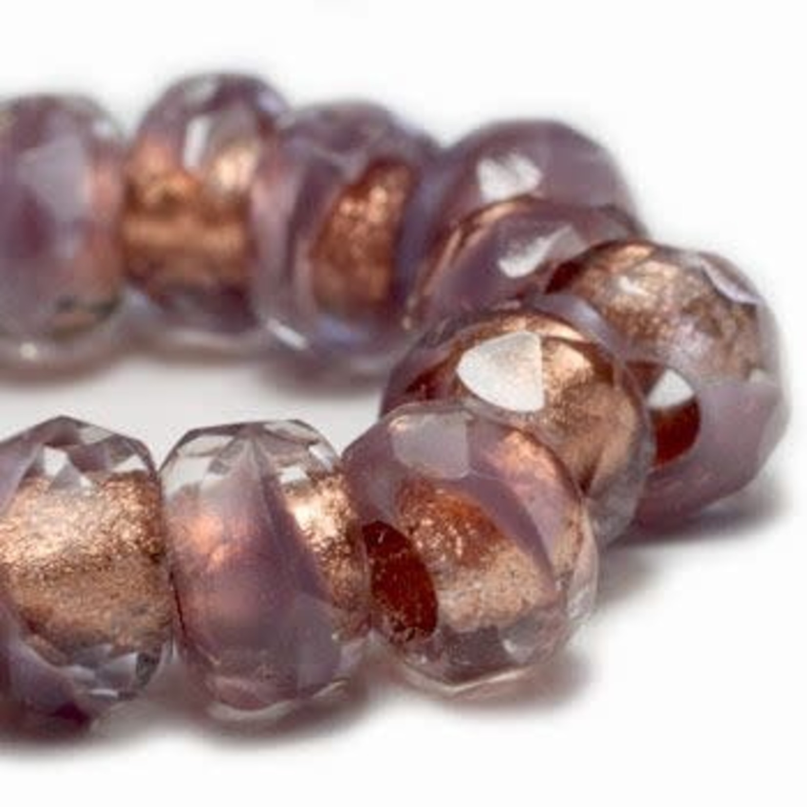 Czech Glass Roller 6x9mm Lavendar Copper Bead