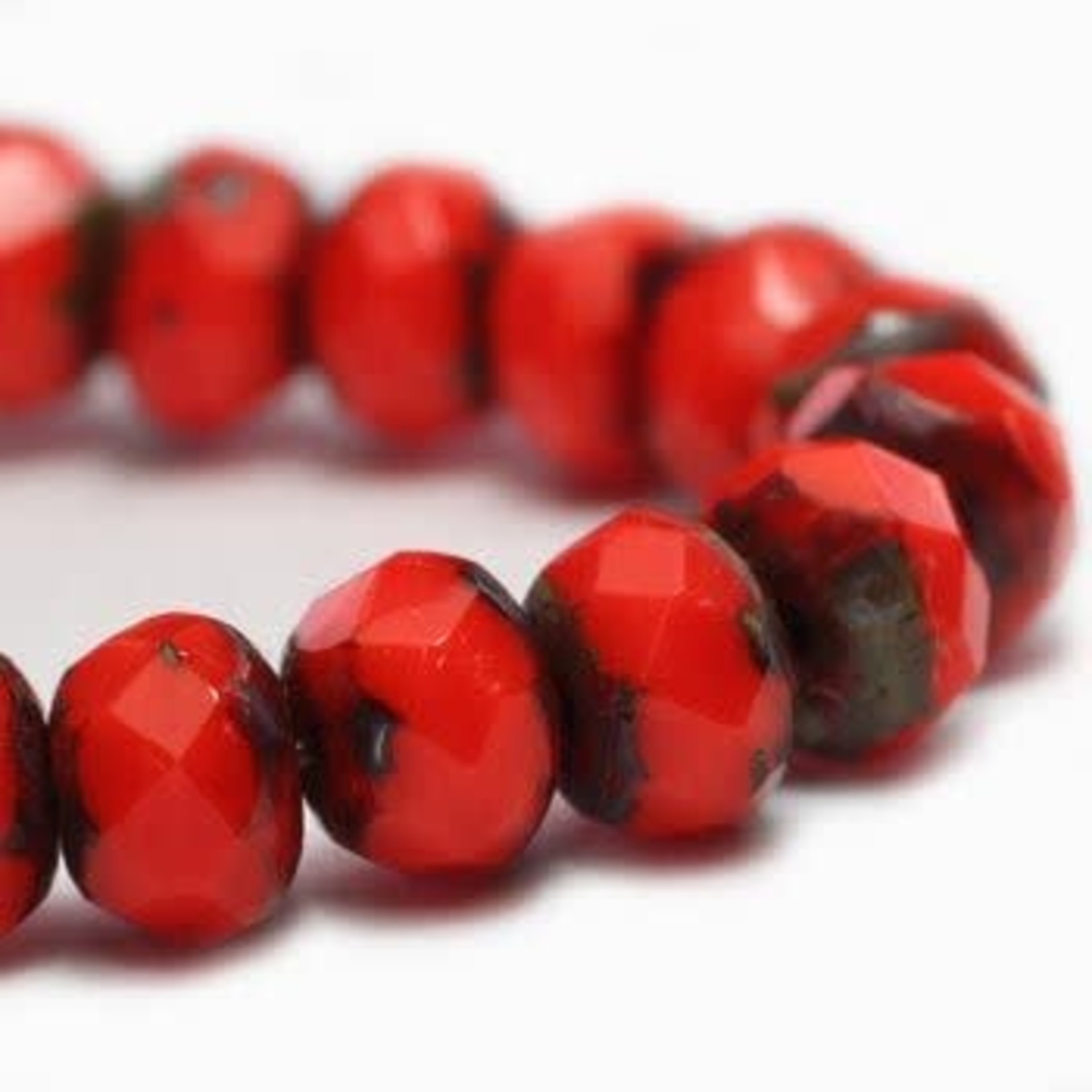 Czech Glass Rondelle 5x3mm Red Bright Opaque Picasso Bead Strand