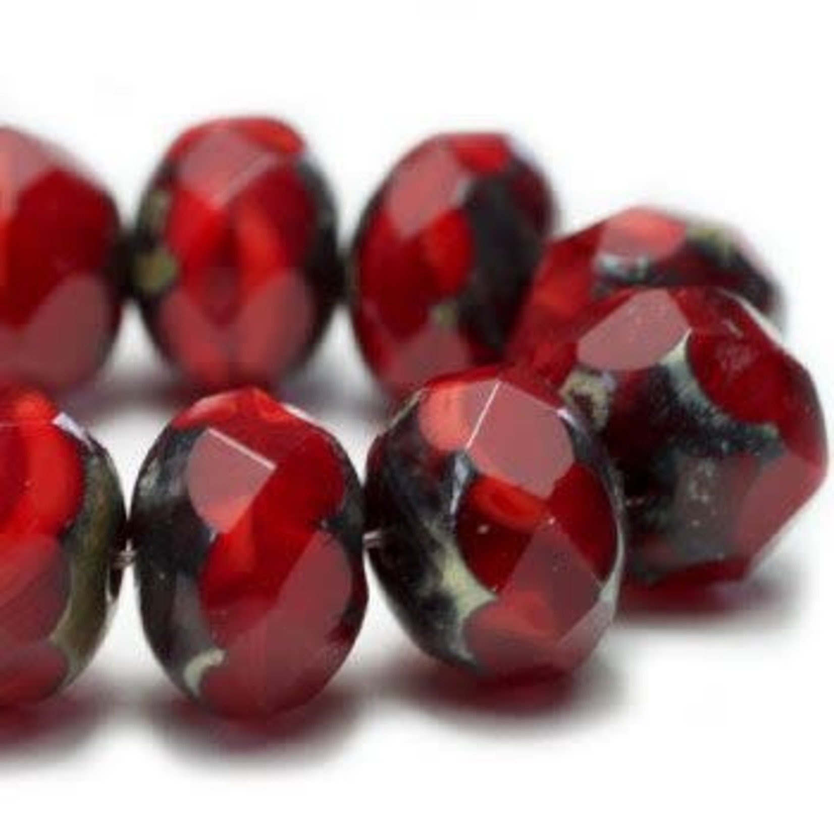 Czech Glass Rondelle 8x6mm Garnet Bead Strand