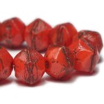 Czech Glass English Cut  8mm Red Orange Bead Strand