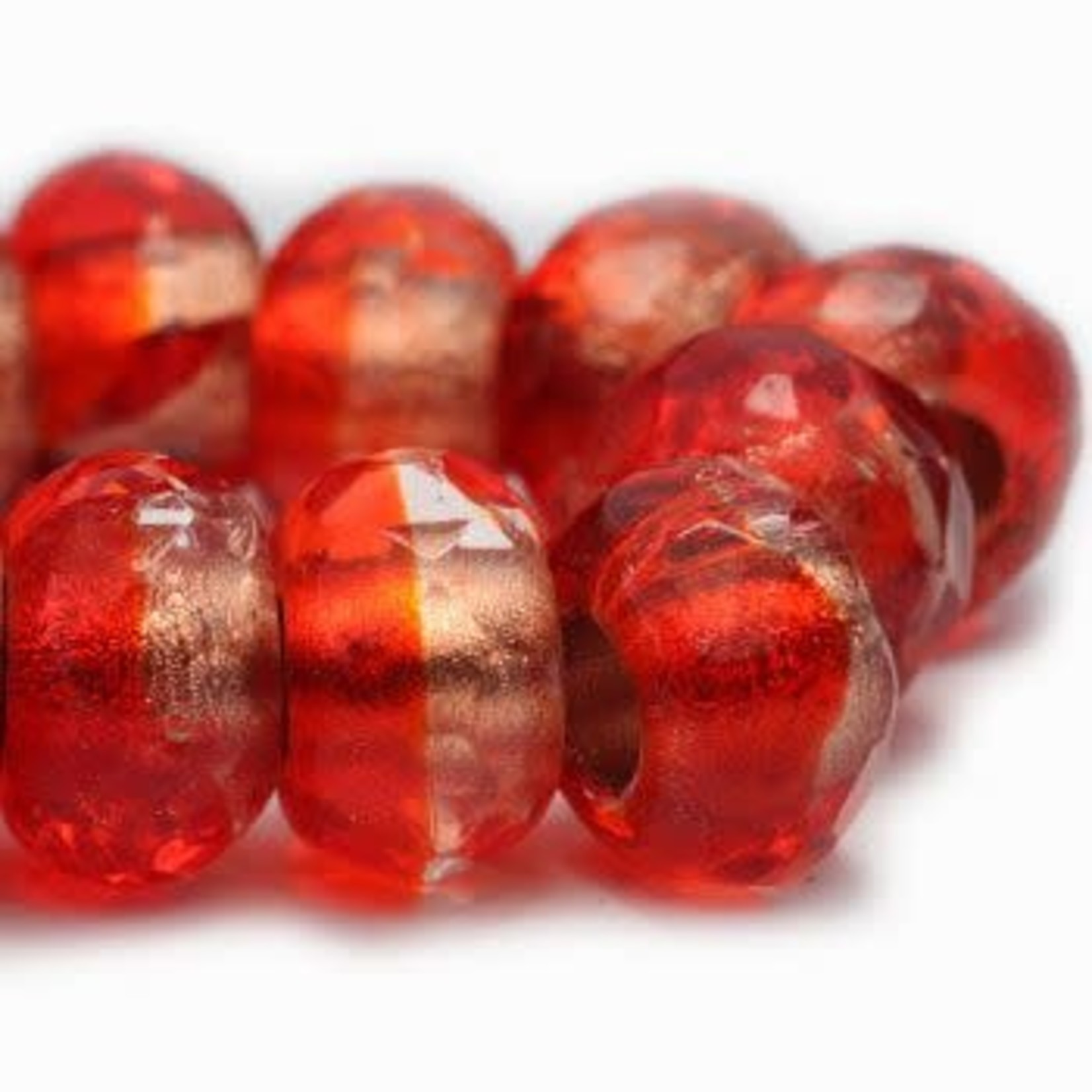 Czech Glass Roller 8x12mm Ladybug Copper Lining Bead