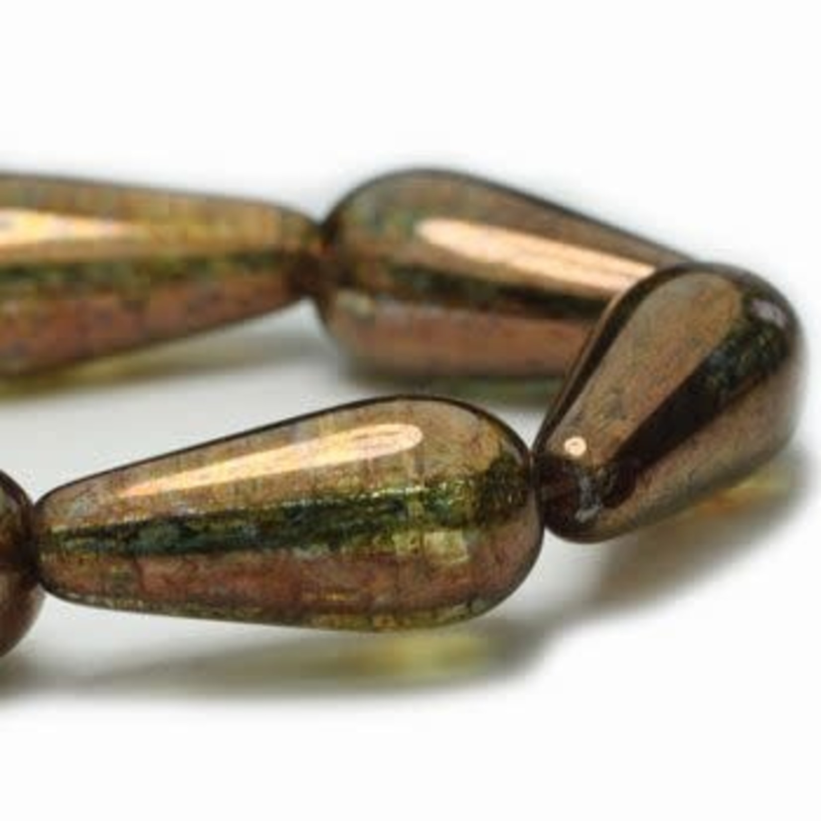 Czech Glass Dangle Drop 20mm Copper Picasso Bead Strand