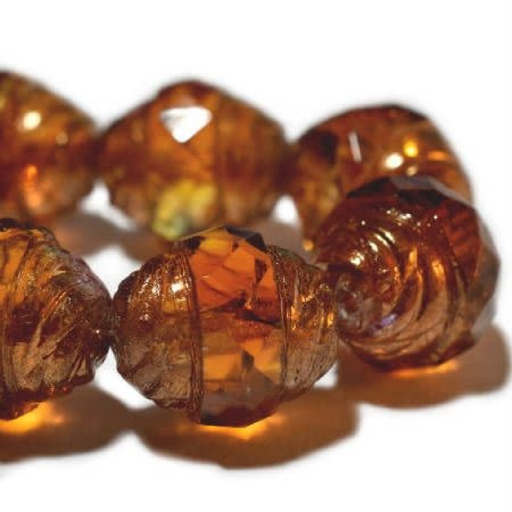 Czech Glass Turbine 13x15mm Pumpkin with Bronze Finish Bead Strand