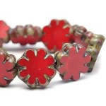 Czech Cactus Flower 9mm Red Bead Strand