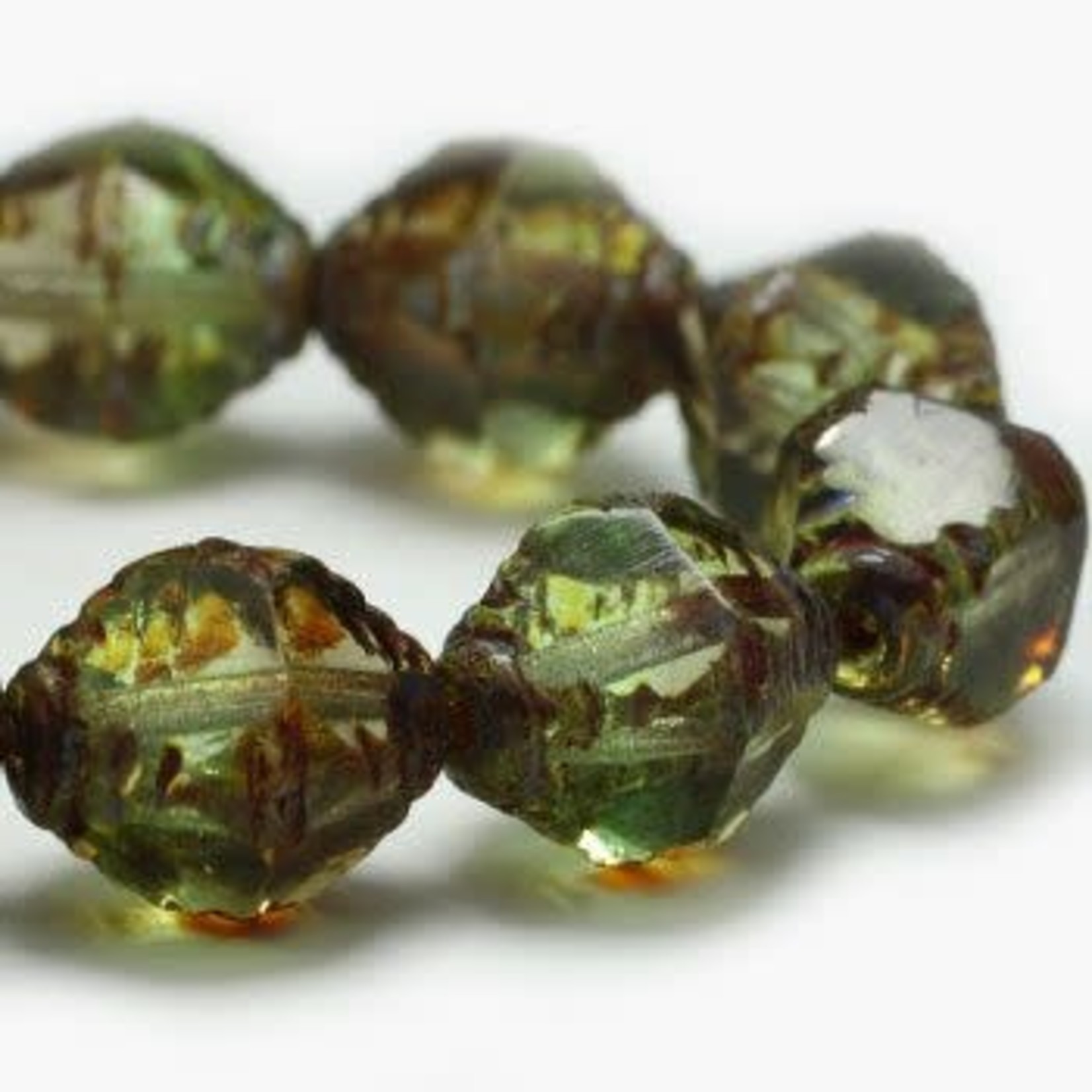 Czech Glass Bicone Faceted 10X8 Gn.Olivine Bead Strand