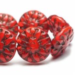 Czech Glass Dahlia Flower Beads Coral Red Bead Strand