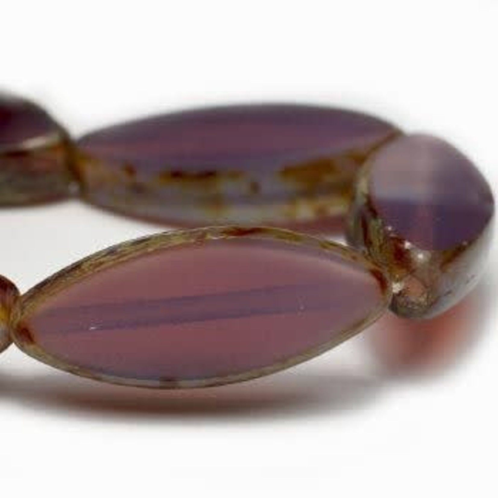 Czech Glass Spindle 7x18mm Purple Opal Bead Strand