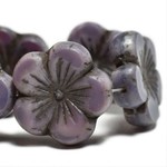 Czech Glass 21mm Hibiscus Flower Violet Bead Strand