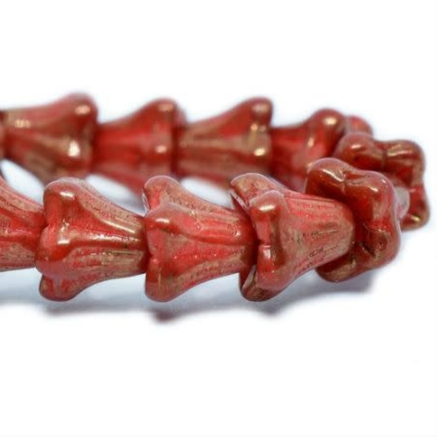 Czech Glass Bellflower Tiny Red Bead Strand