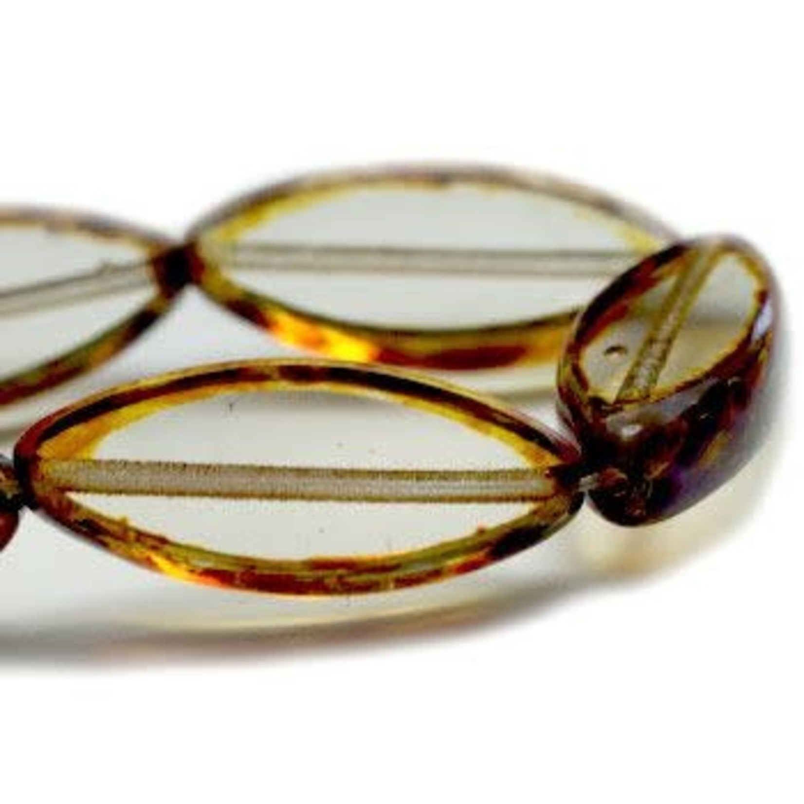 Czech Glass Spindle Transparent Picasso Bead Strand