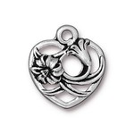 TierraCast Floral Heart Pendant- Antique Silver Plated