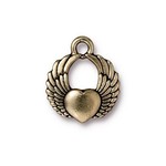 TierraCast Tierracast Antique Brass Plated Winged Heart Charm