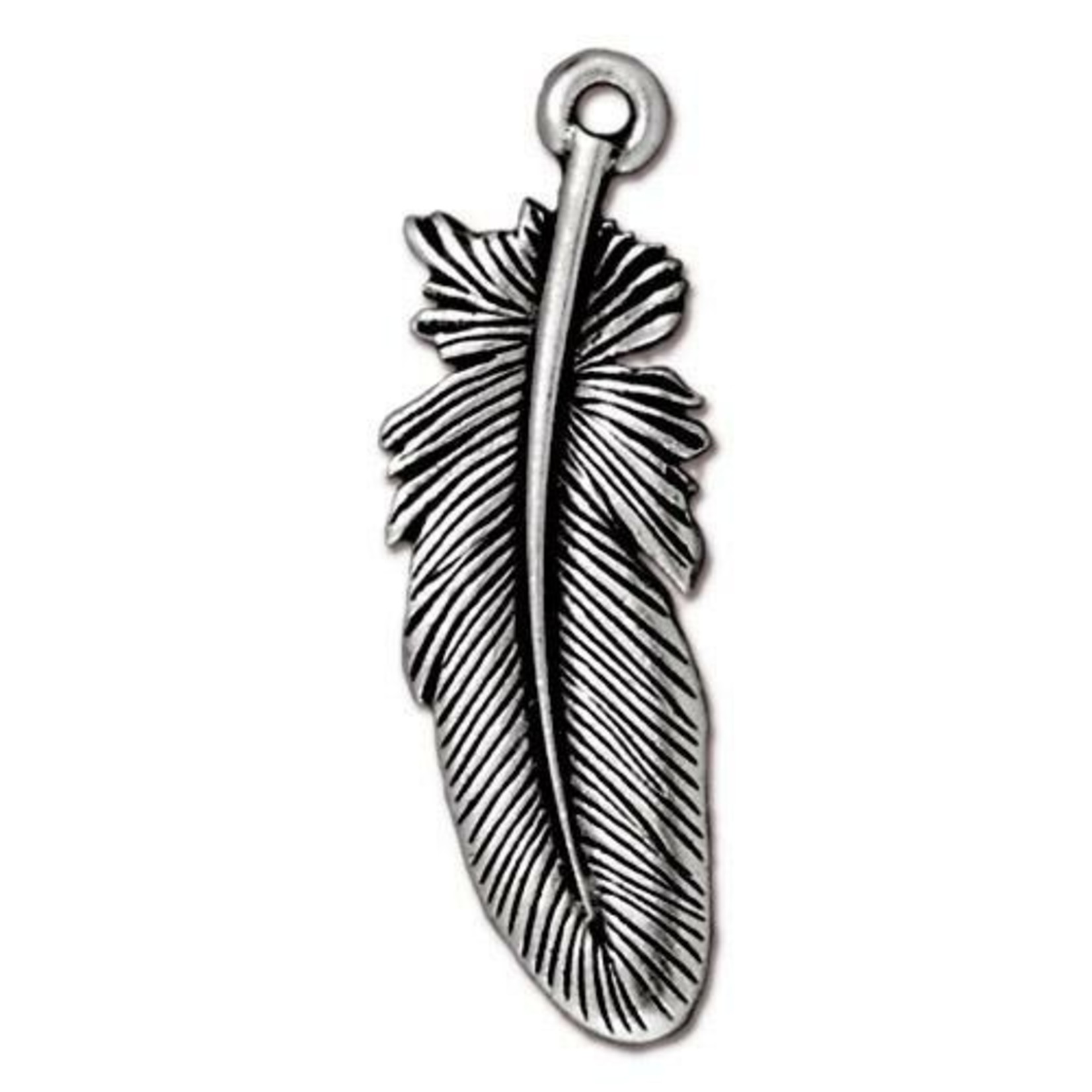 TierraCast Feather Charm 30x11mm - Antique Silver Plated