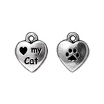 TierraCast Love My Cat Heart Charm - Silver Plated