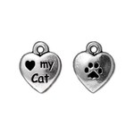 TierraCast Love My Cat Heart Silver Plated Charm