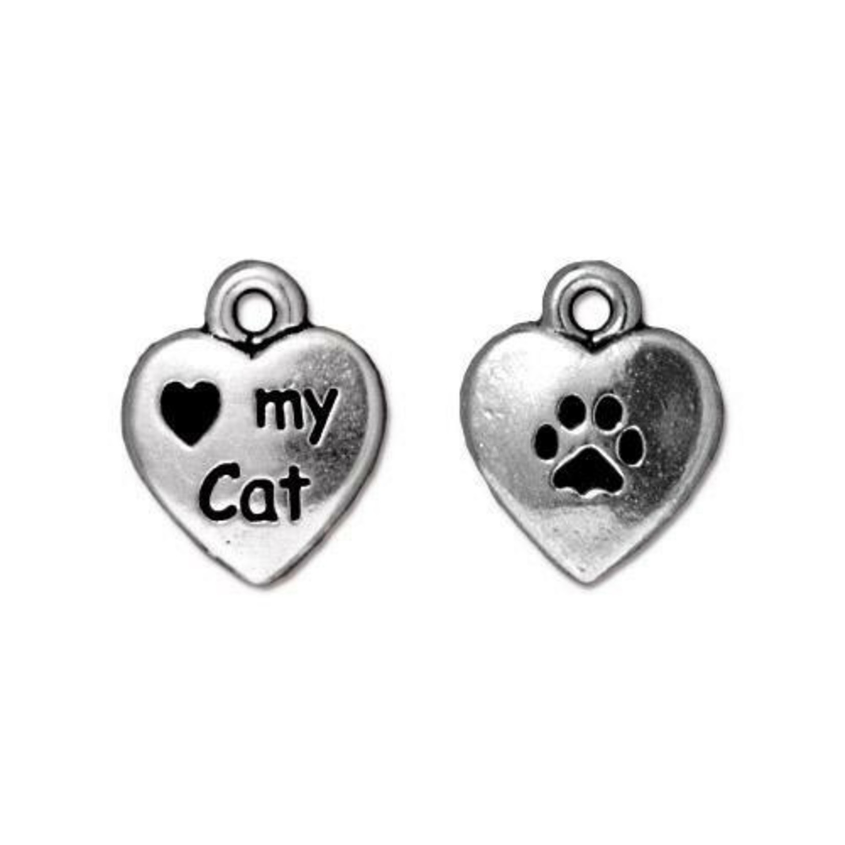 TierraCast Love My Cat Heart Silver Plated Charm