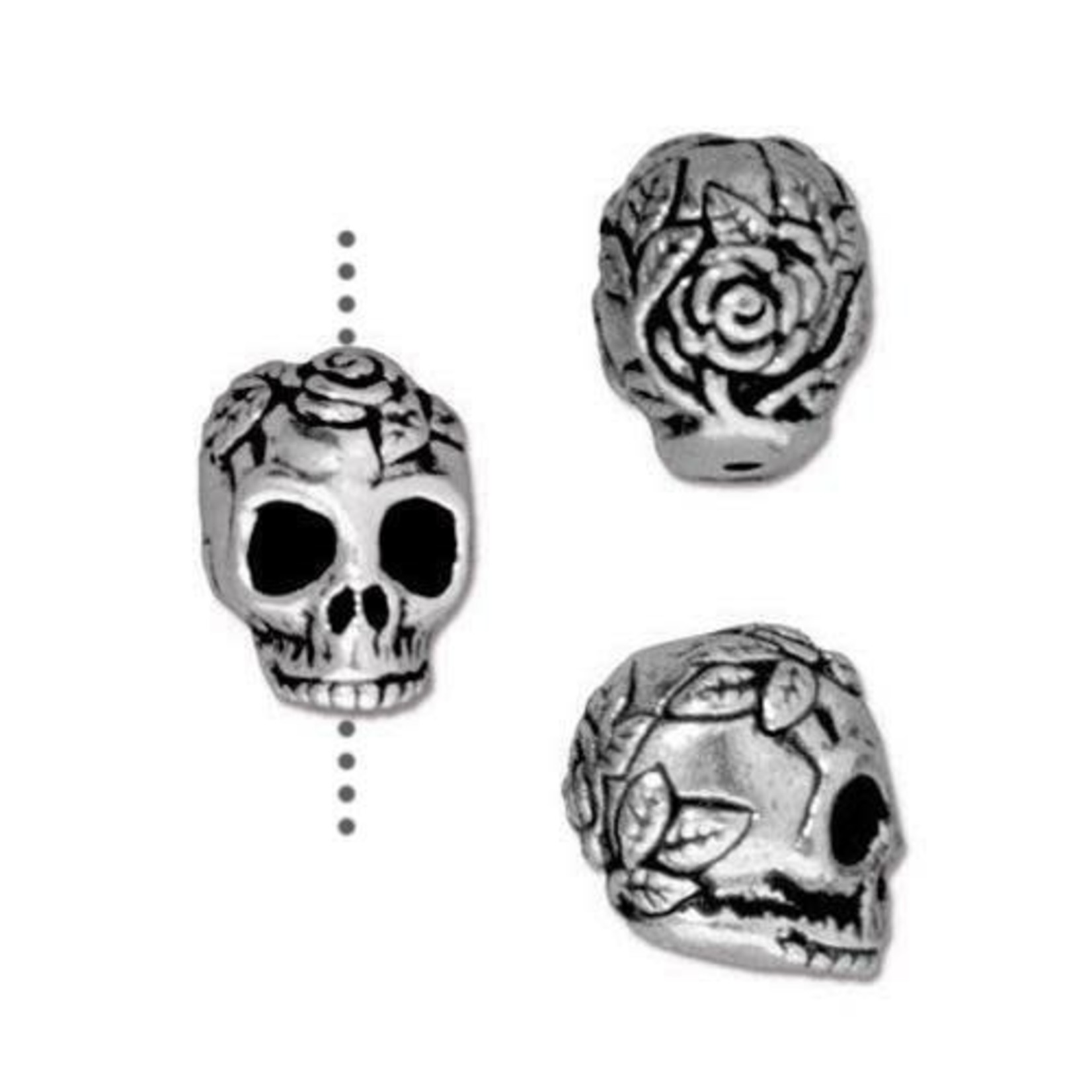 TierraCast Rose Skull - Antique Silver Plated Bead