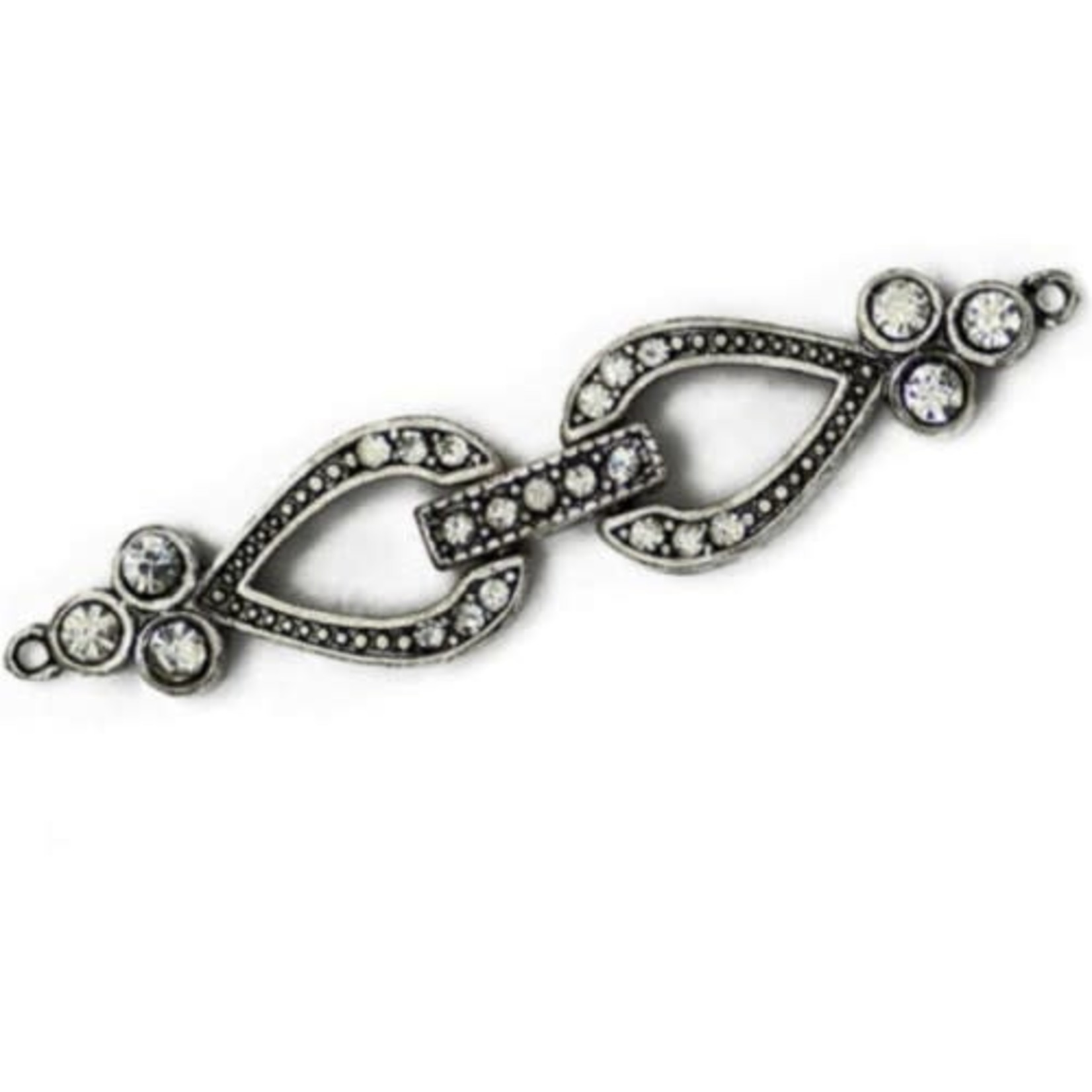 Pave Crystal Buckle Clasp Set - Nickel-Free Antique Silver Plated