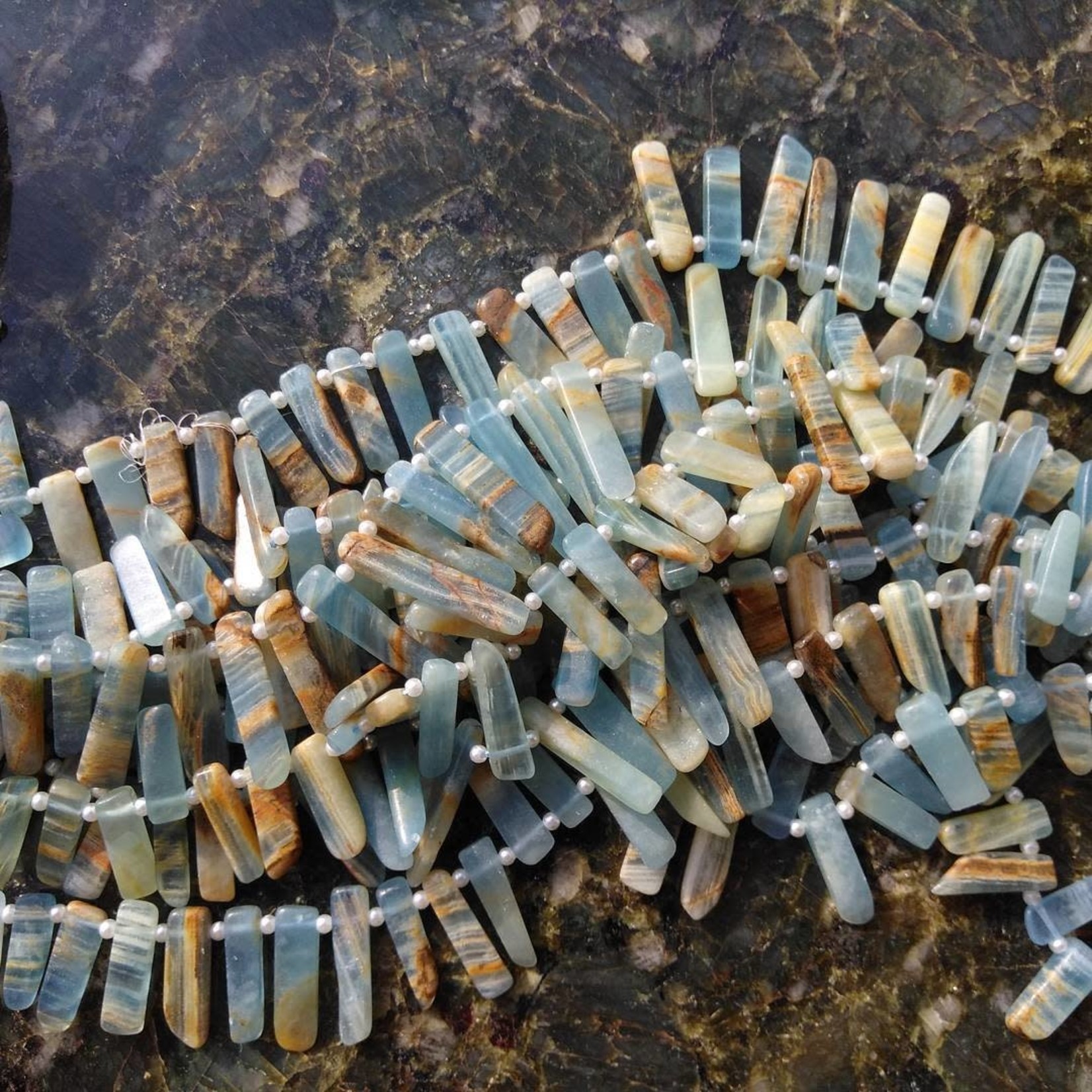 Lemurian Blue Calcite Sticks Bead Strand