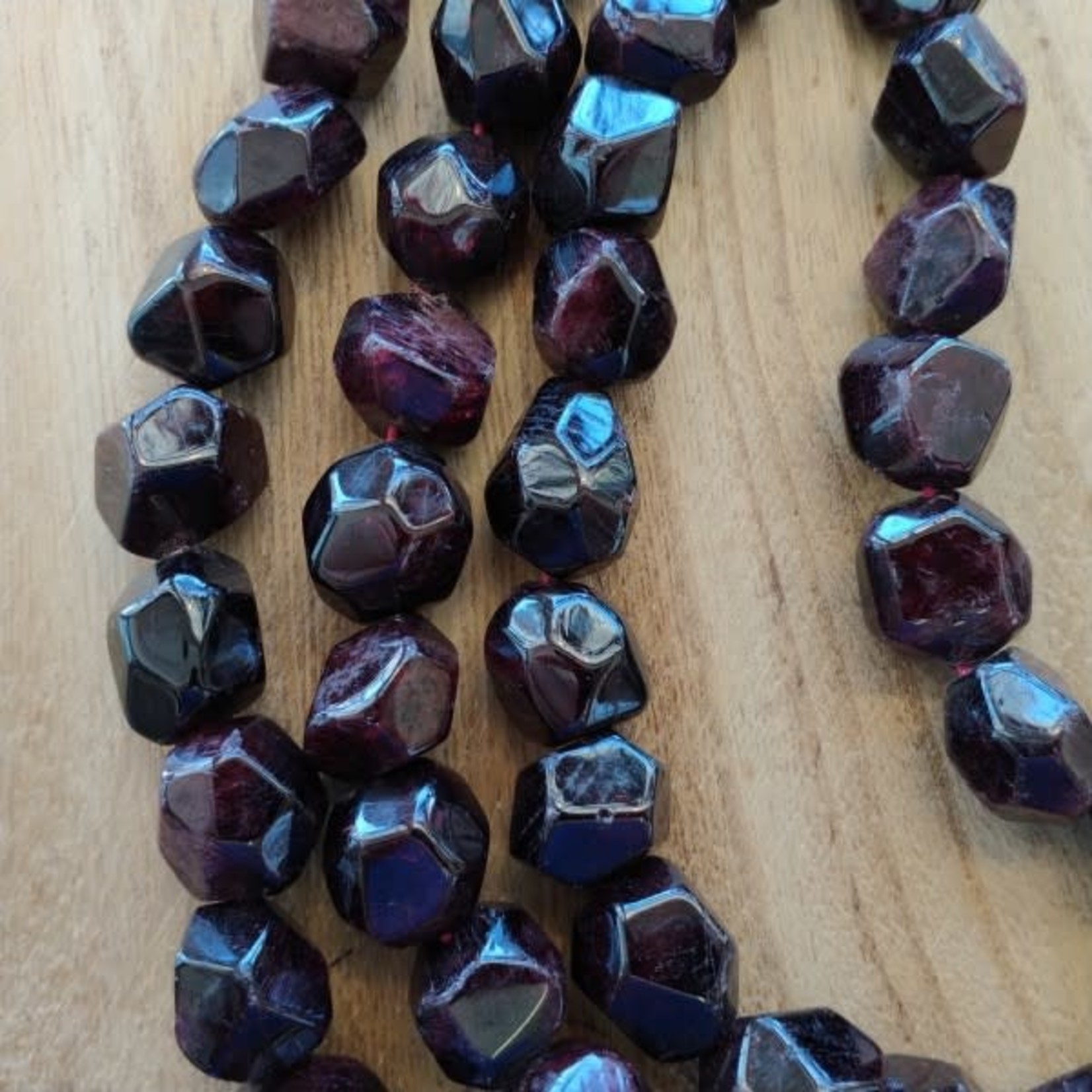 Garnet Large Faceted Nuggets Bead Strand 10x13mm