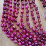 Fuschia Tiger Eye  8mm Art Deco Cut Bead Strand