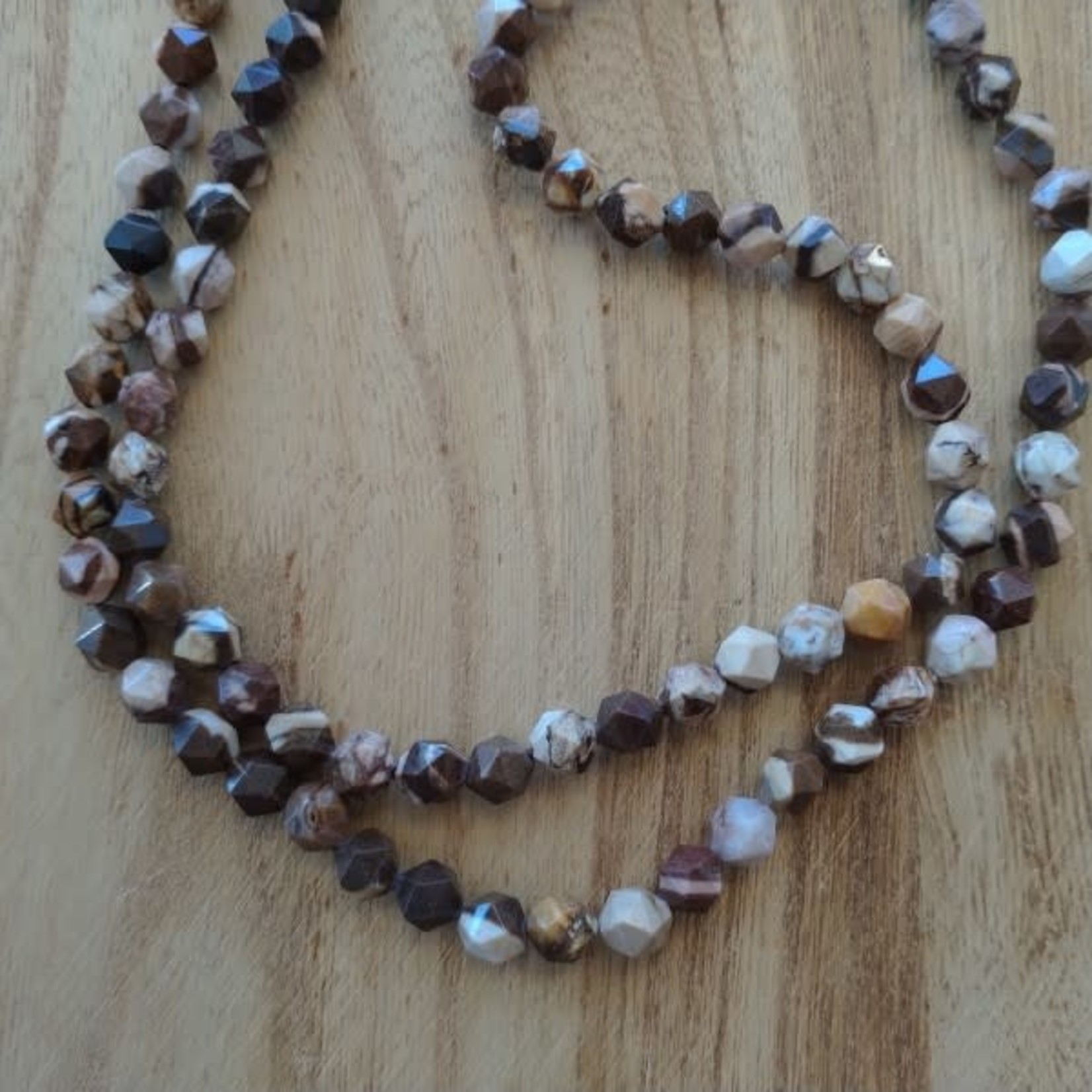 Brown/Cream Gemstone Star Cut 8mm Bead Strand