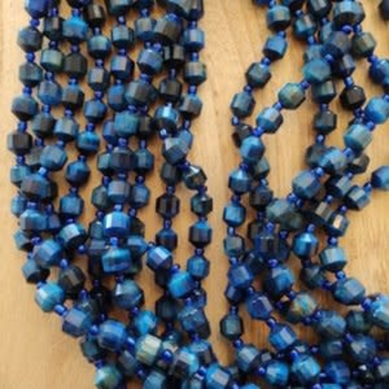 Blue Tiger Eye Art Deco Cut 7x8mm Bead