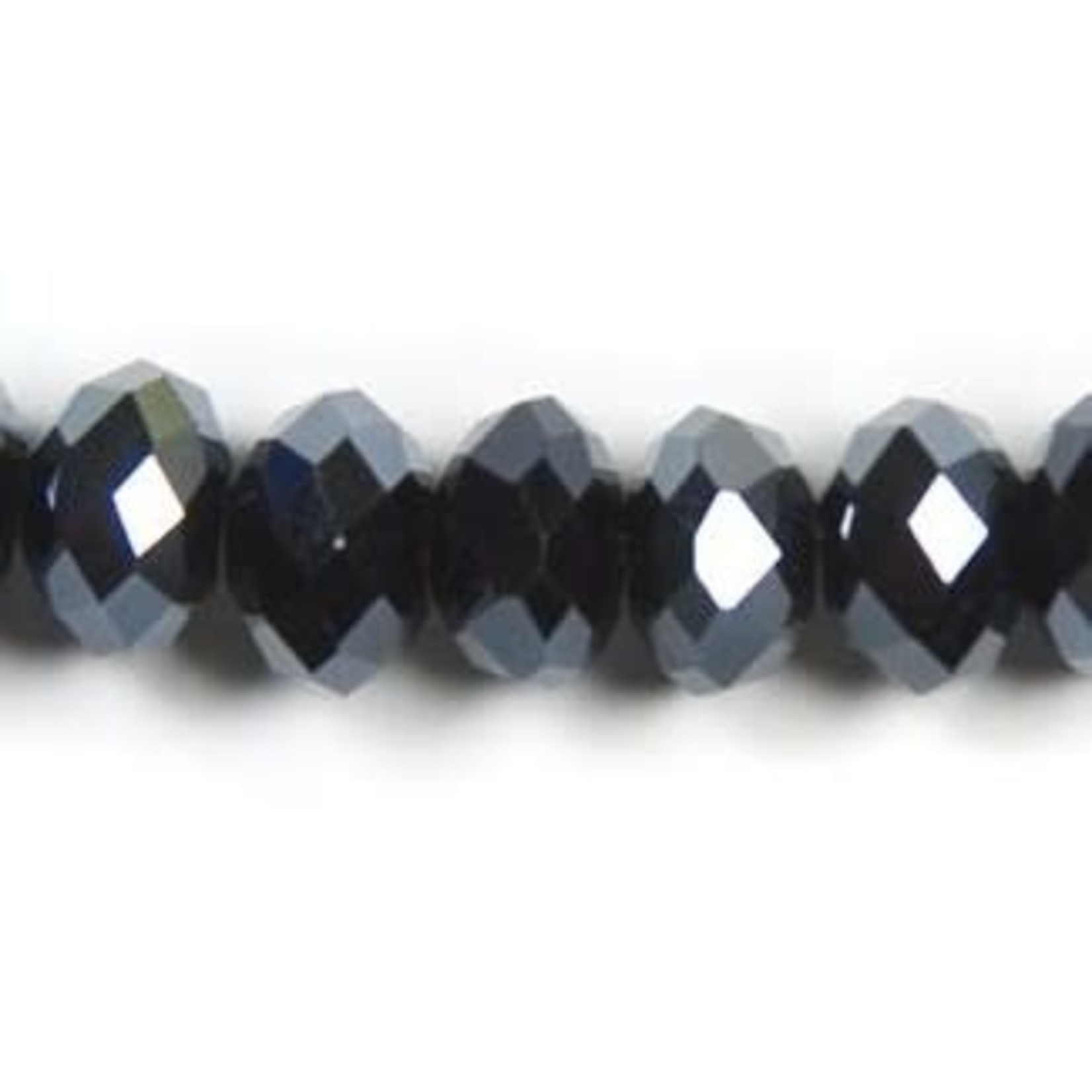 Faceted Glass Rondelle 6x8mm Jet Black Bead