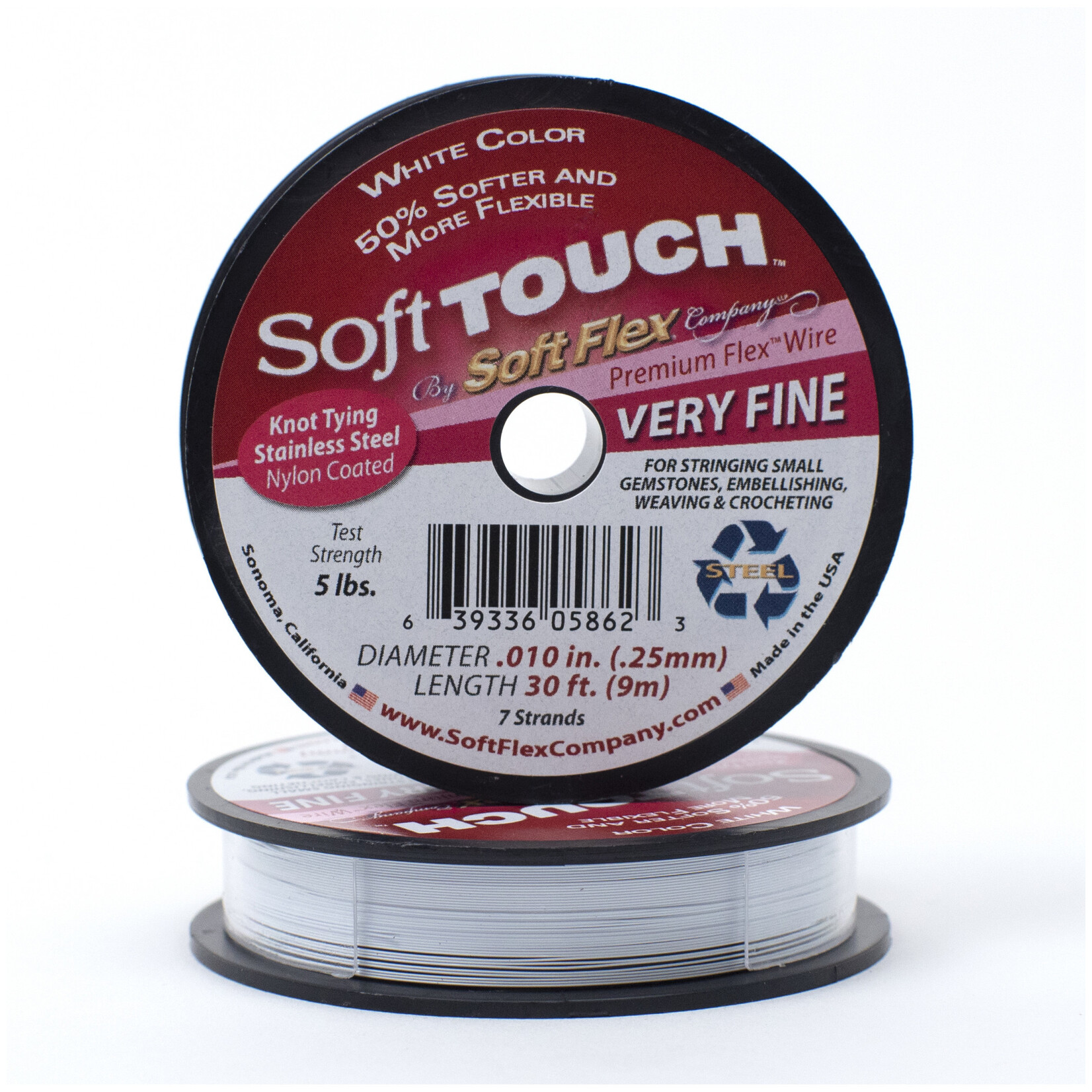 Softflex SoftTouch Very Fine White Beading Wire - .010in Diameter, 30 feet