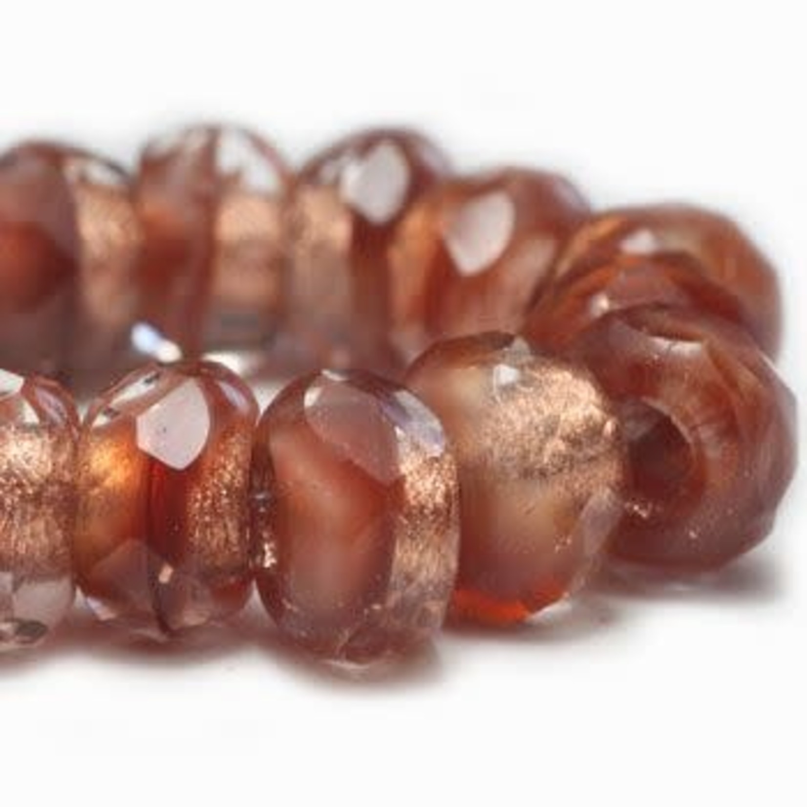 Czech Glass Roller 6x9mm Dark Rose with Copper Bead Strand