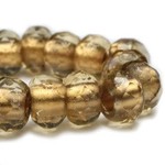 Czech Glass Roller 6x9mm Gold with Gold Lining Bead Strand