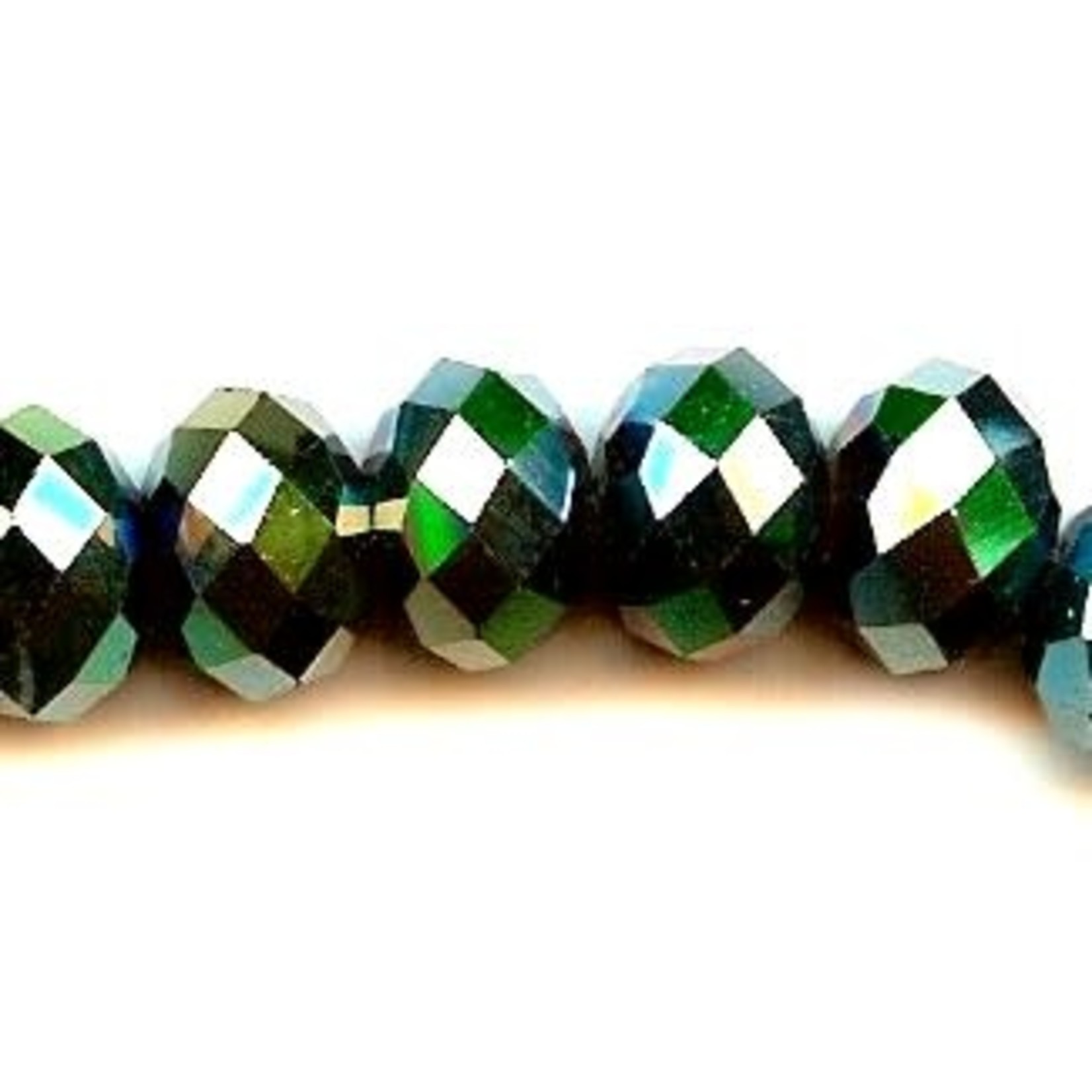 Faceted Glass Rondelle 3x5mm Metallic Green Bead Strand of 67