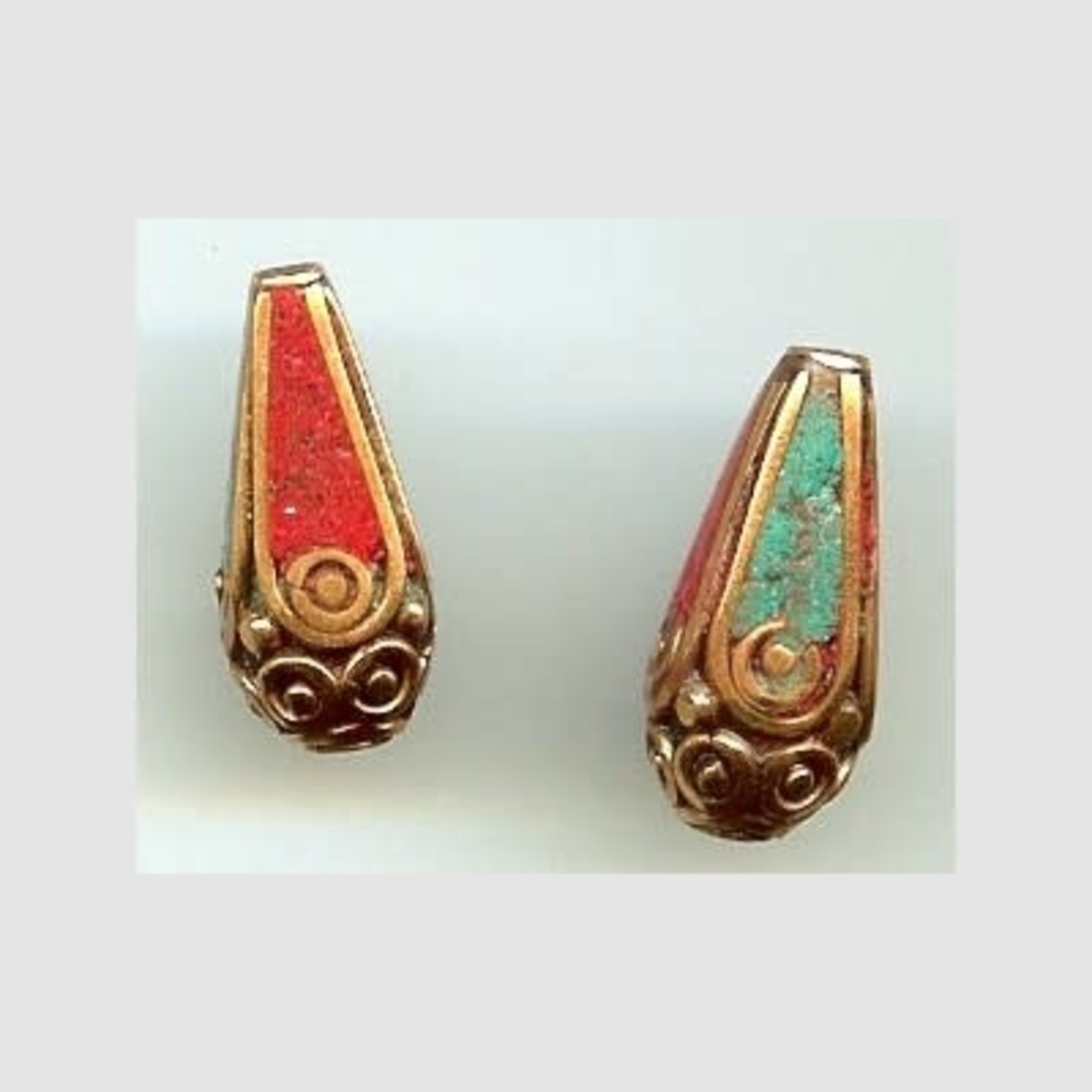 Tibetan Brass Drop with Turquoise & Coral