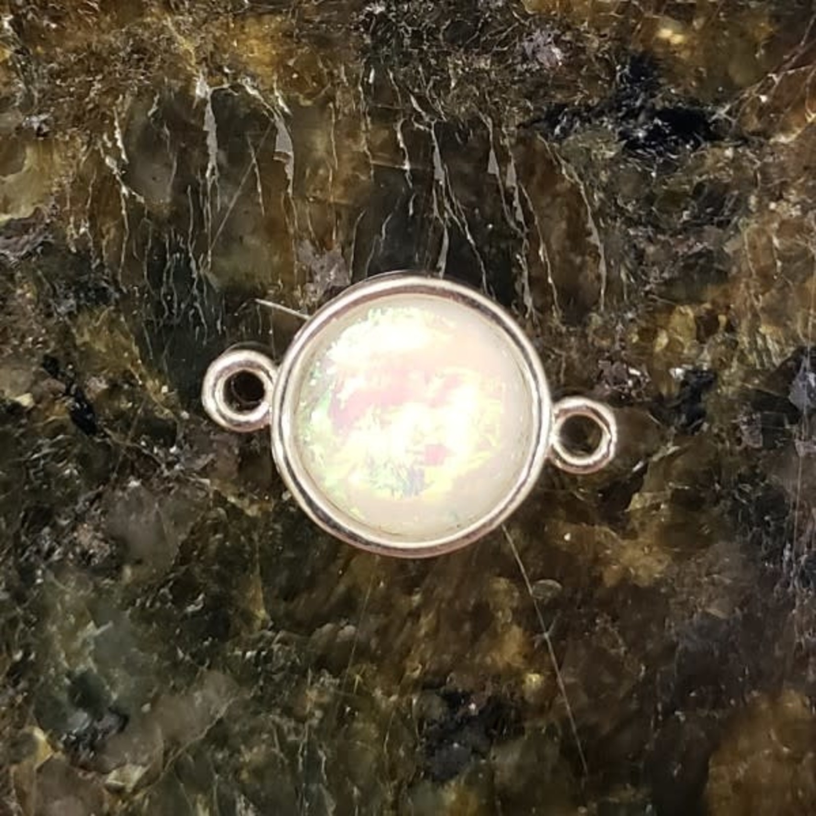 Synthetic Opal 18x11mm Silver Plated Round 2 Hole Link