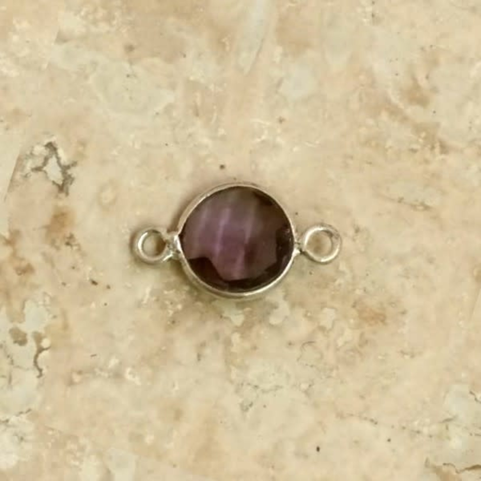 Purple Quartz Silver Bezel Link - 2 hole