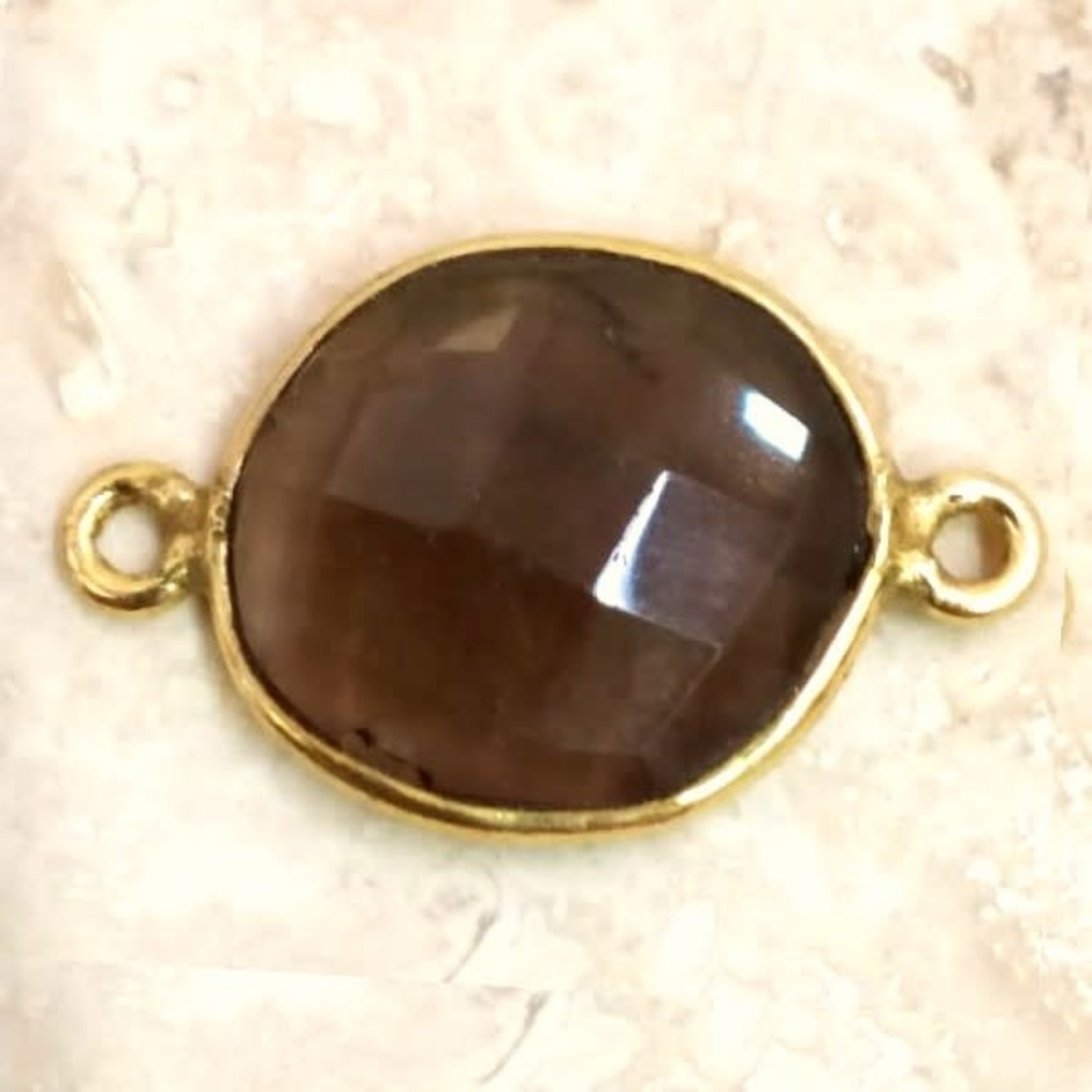 Smoky Quartz Gold Bezel Link - 2 Hole