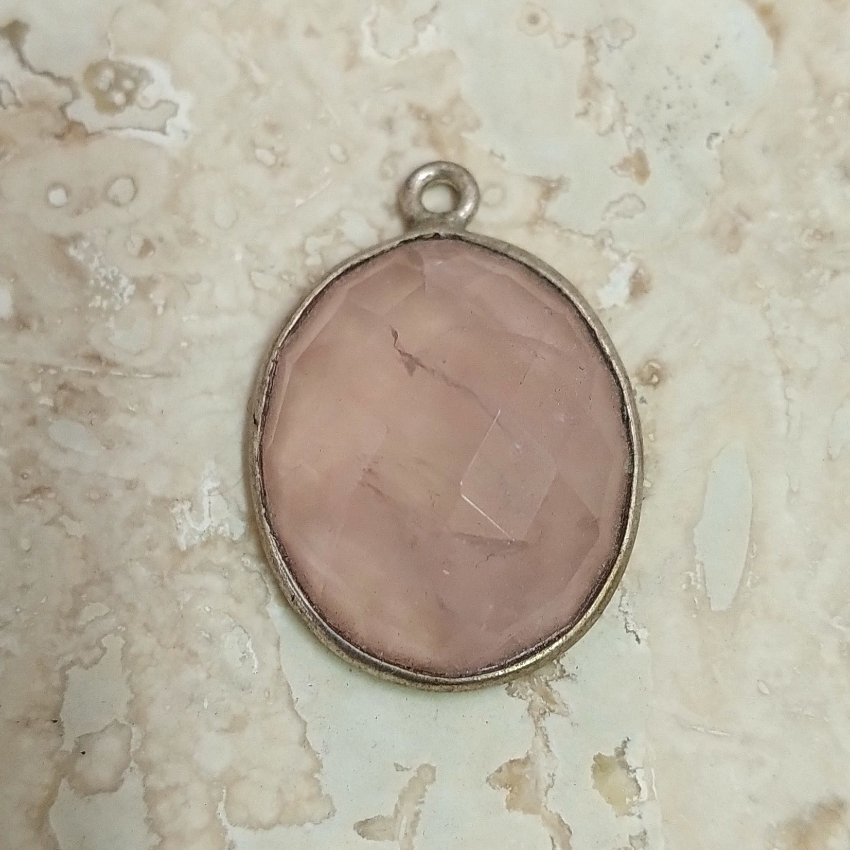 Rose Quartz Silver Bezel Pendant