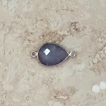 Sapphire Silver Bezel Teardrop Link - 2 Hole